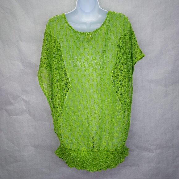 Trina Turk Cover-up Womens Med Top Lime Green Crochet Colorful Stretch Open Side - Picture 3 of 13